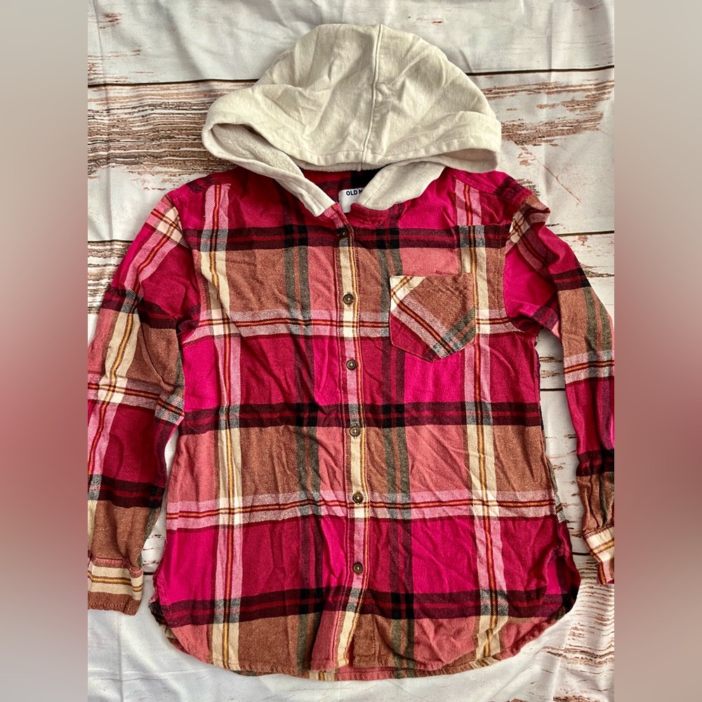 Old Navy hooded button down flannel size 18 back to school camp grunge autumn